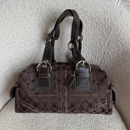 Coach Signature Boston Brown Shoulder Bag