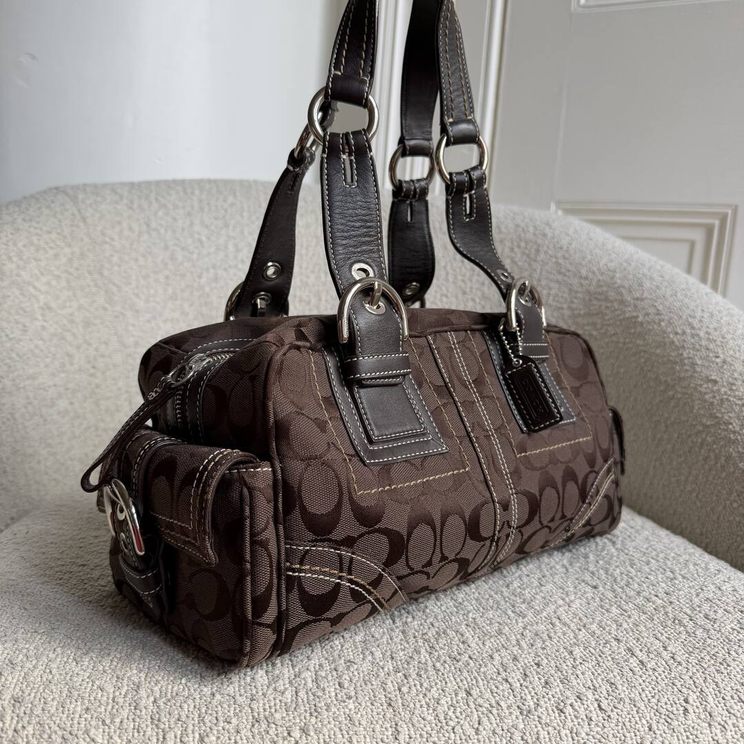 Coach Signature Boston Brown Shoulder Bag