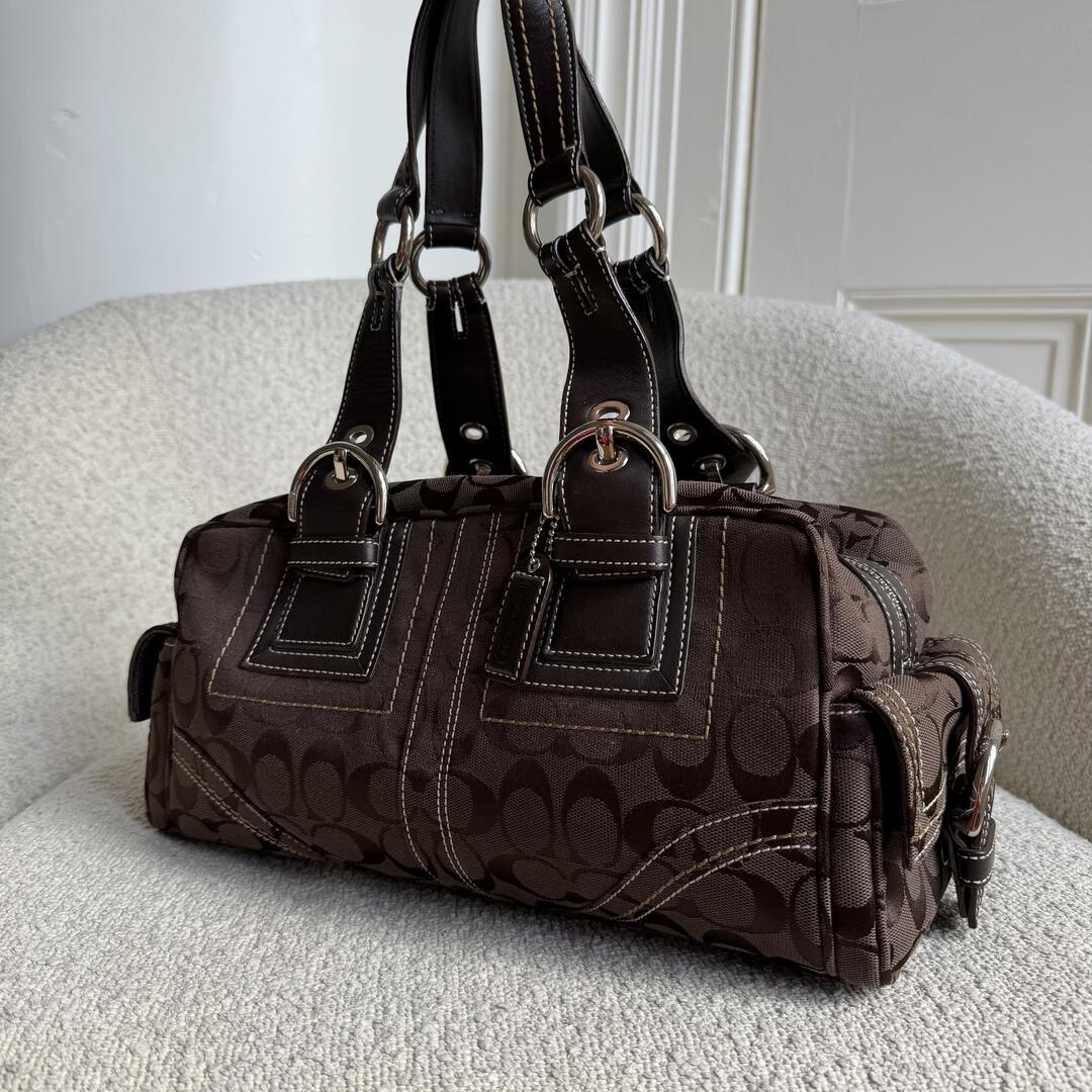 Coach Signature Boston Brown Shoulder Bag