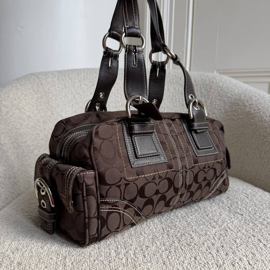 Coach Signature Boston Brown Shoulder Bag