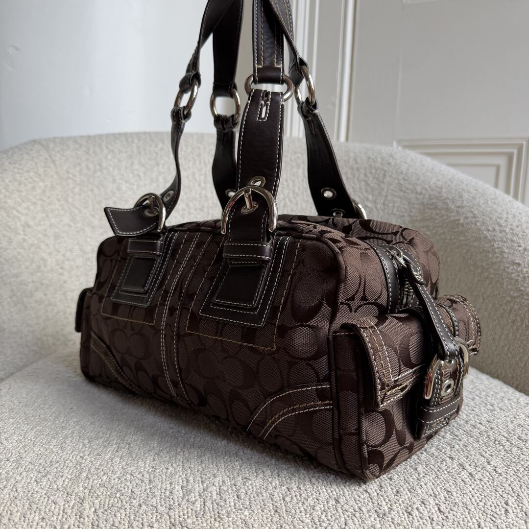 Coach Signature Boston Brown Shoulder Bag