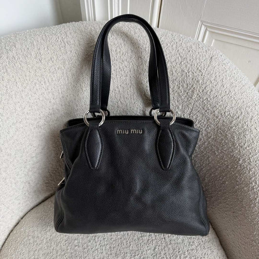 Miu Miu Vitello Leather Black Shoulder Bag