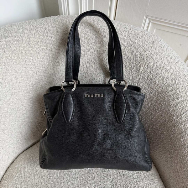 Miu Miu Vitello Leather Black Shoulder Bag