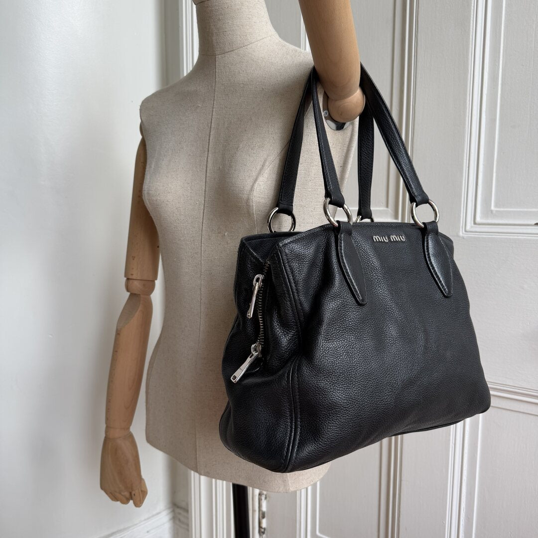 Miu Miu Vitello Leather Black Shoulder Bag