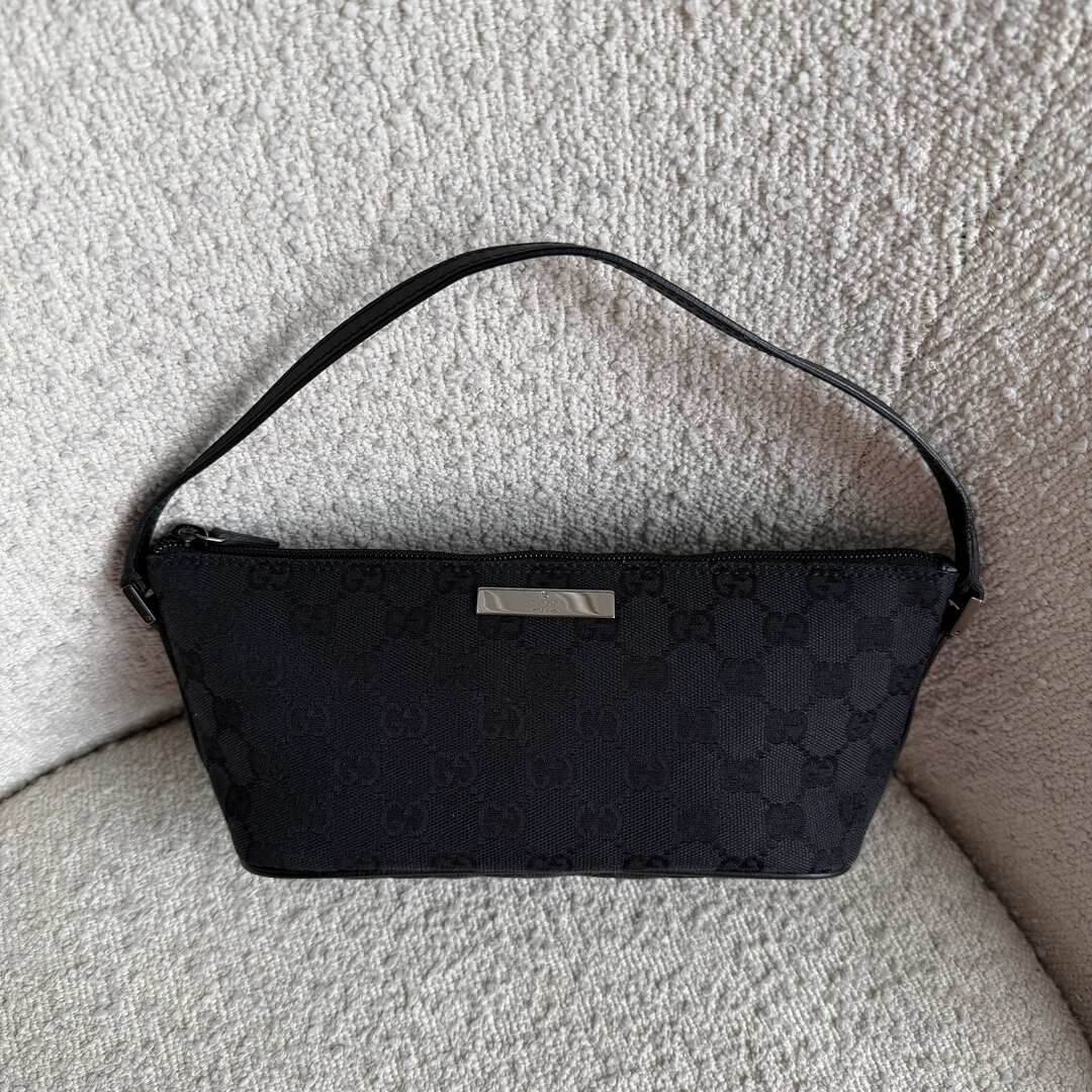 Gucci GG Monogram Black Boat Pochette Handbag