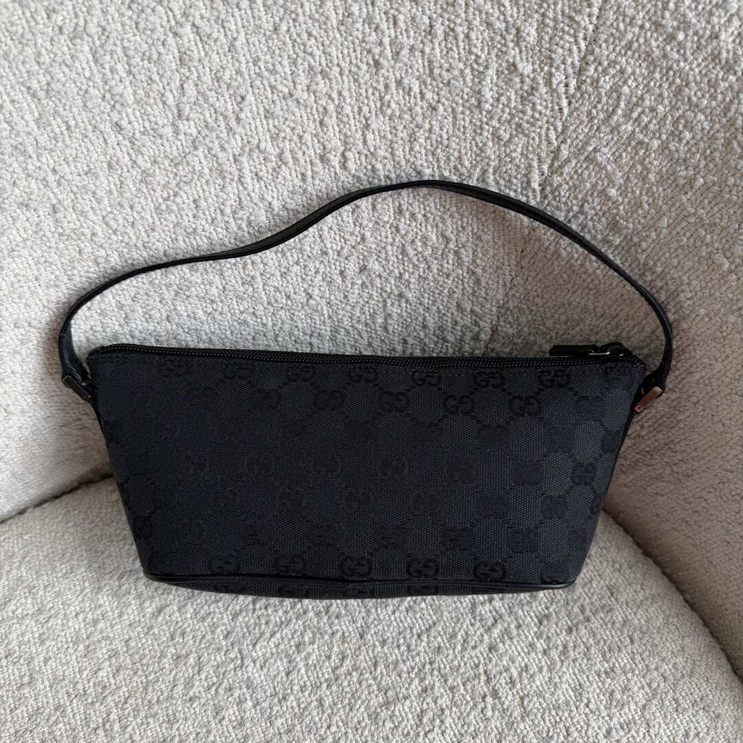 Gucci GG Monogram Black Boat Pochette Handbag