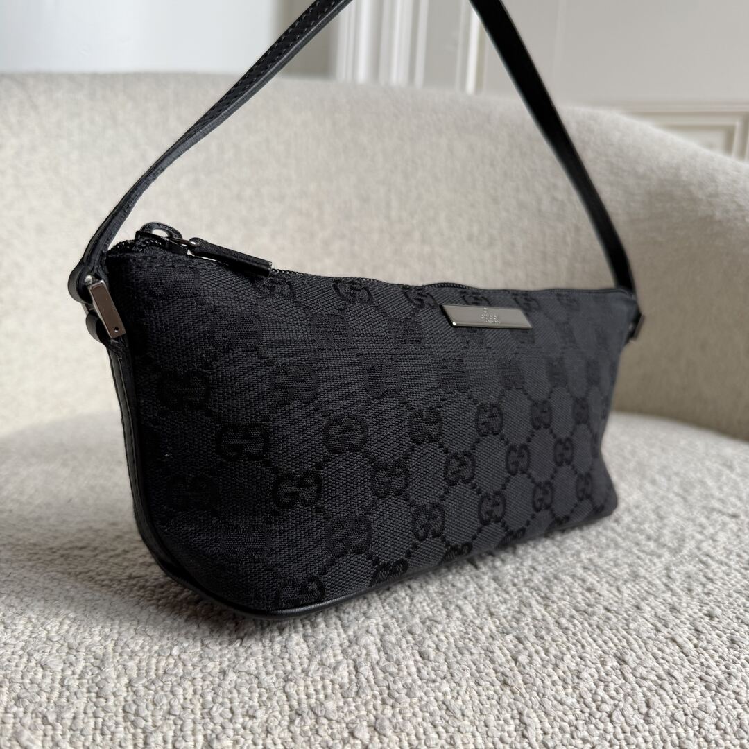 Gucci GG Monogram Black Boat Pochette Handbag