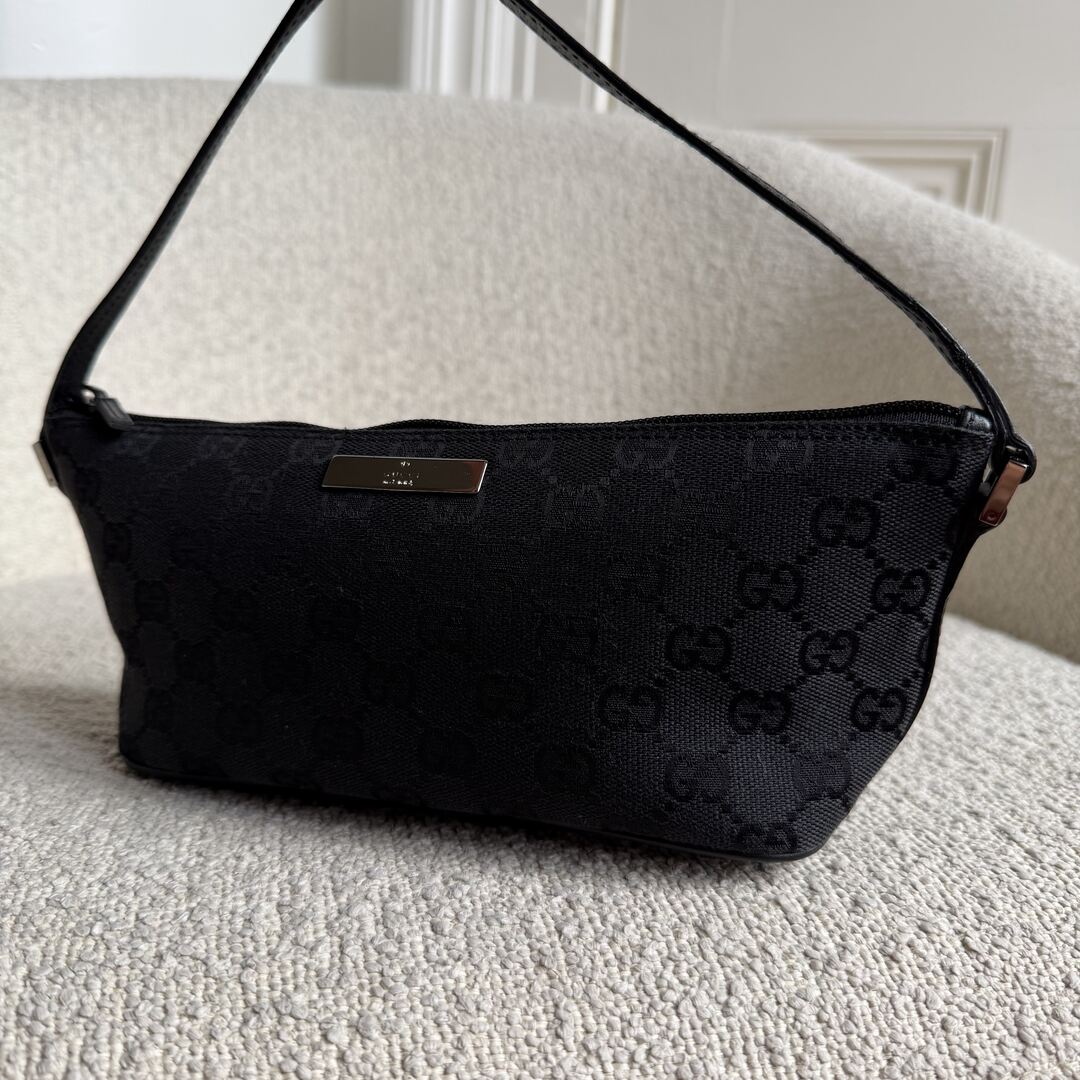 Gucci GG Monogram Black Boat Pochette Handbag