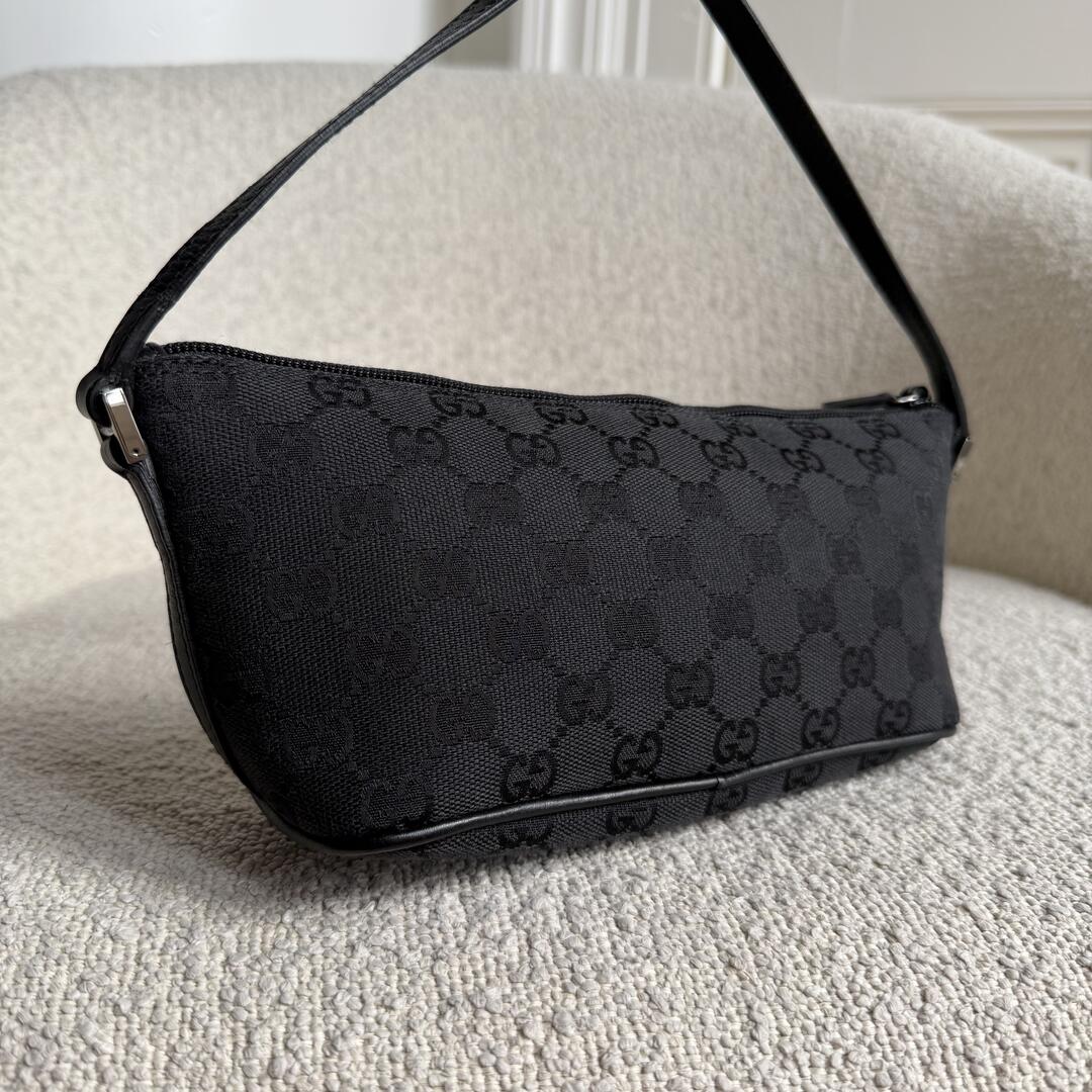 Gucci GG Monogram Black Boat Pochette Handbag
