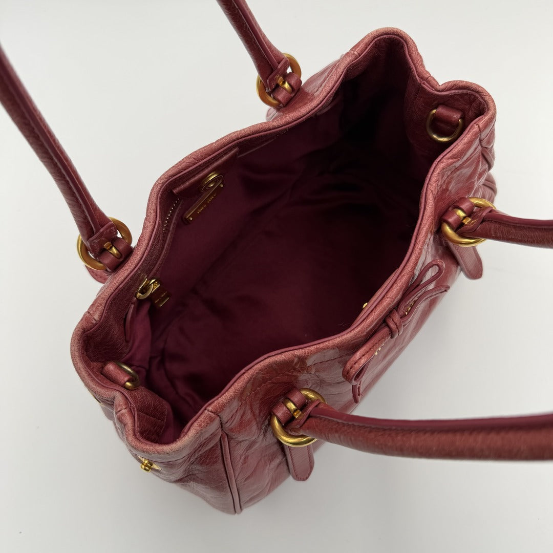 Miu Miu Vitello Bow Pink Leather Handbag