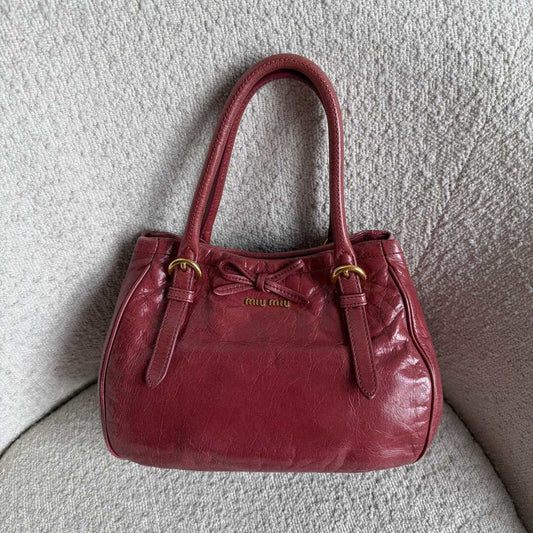 Miu Miu Vitello Bow Pink Leather Handbag