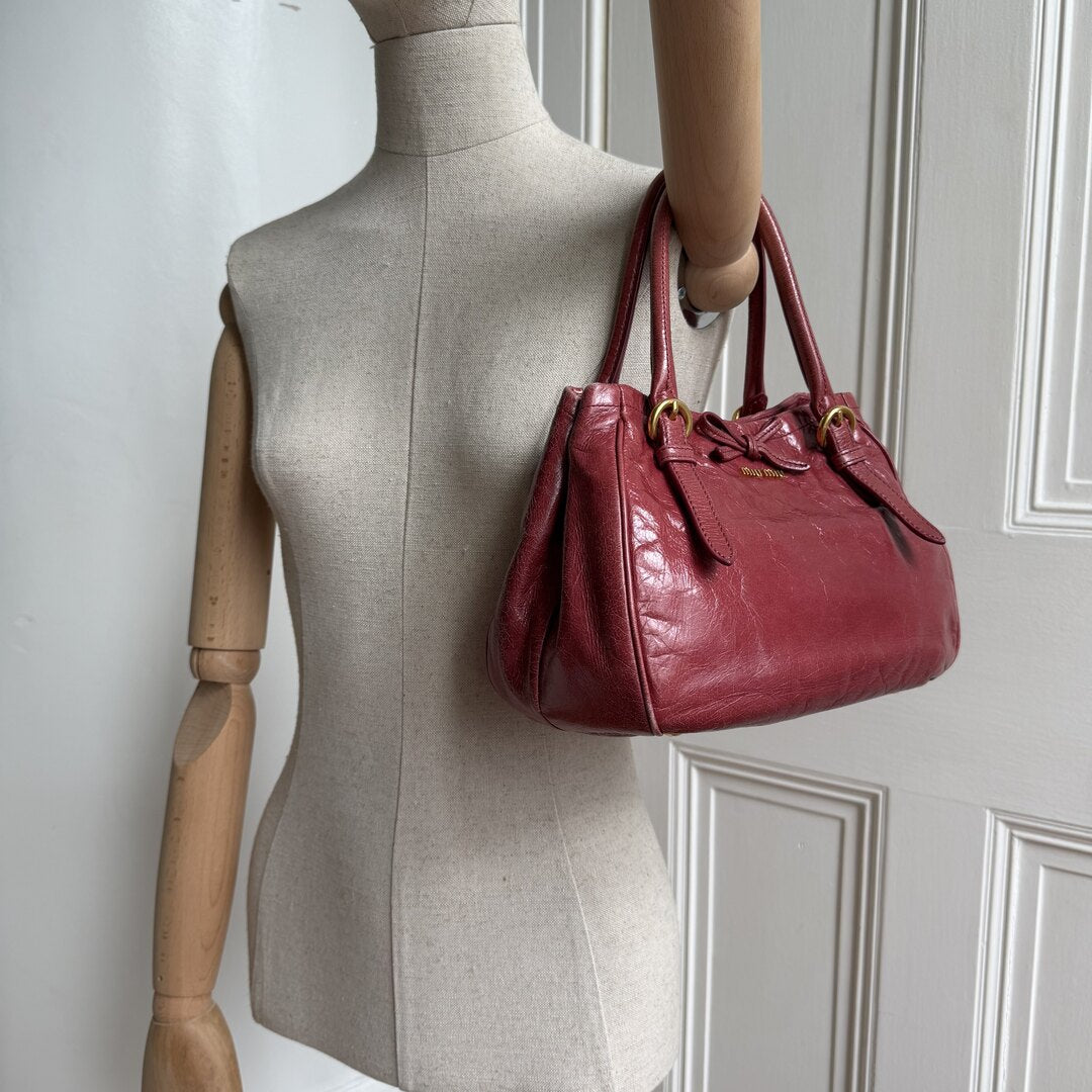 Miu Miu Vitello Bow Pink Leather Handbag