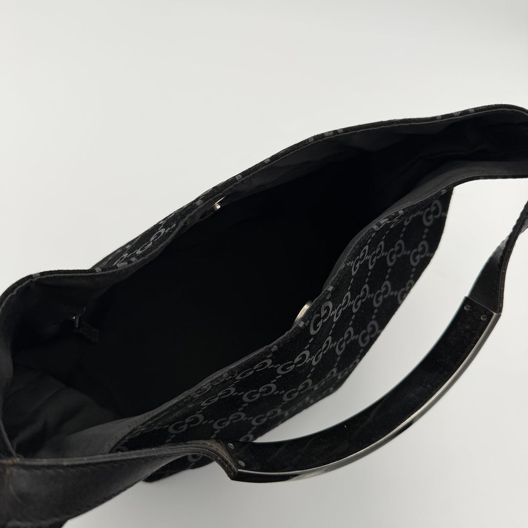Gucci GG Monogram Suede Navy Shoulder Bag