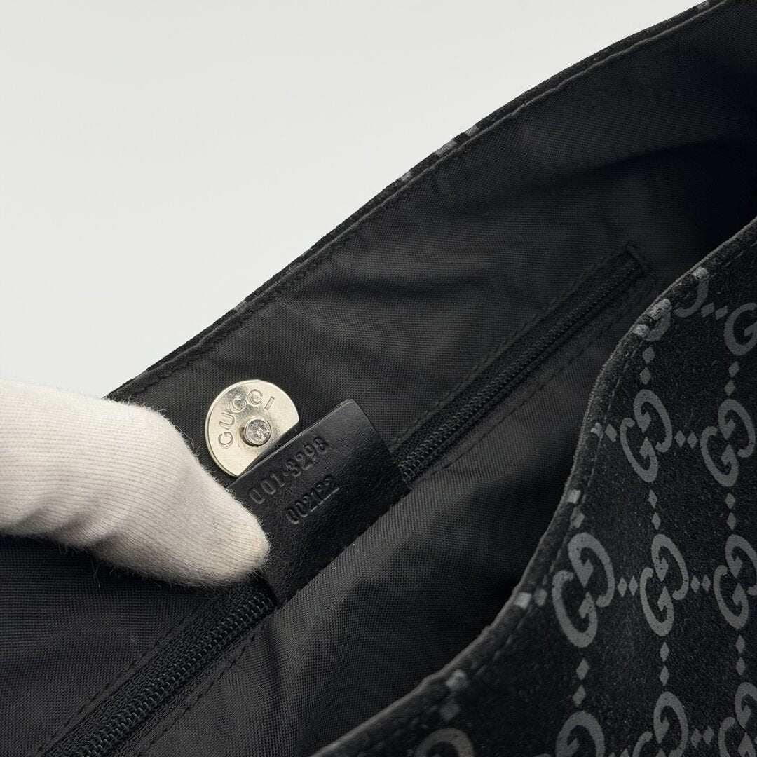 Gucci GG Monogram Suede Navy Shoulder Bag