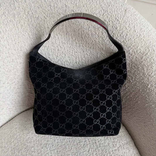 Gucci GG Monogram Suede Navy Shoulder Bag