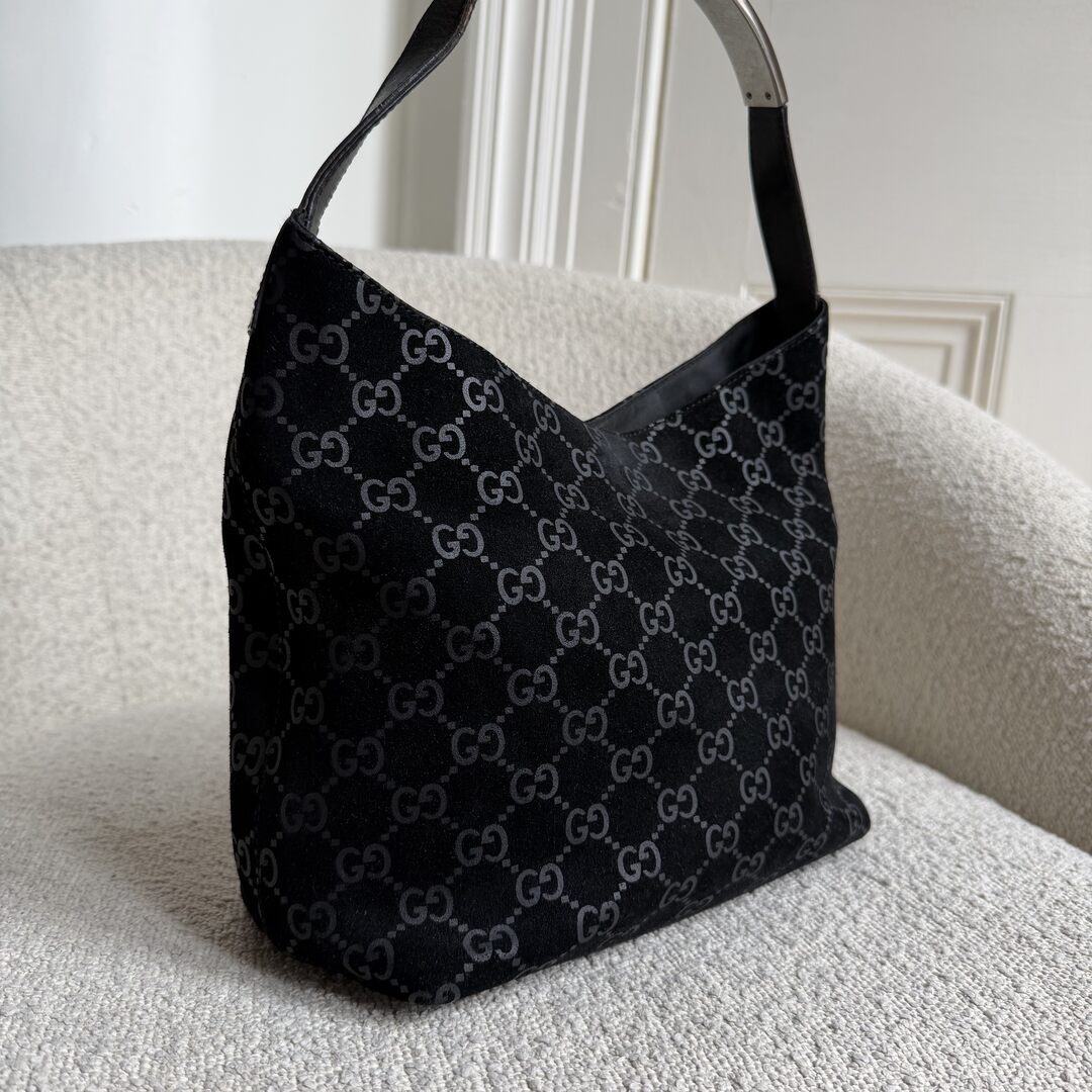 Gucci GG Monogram Suede Navy Shoulder Bag