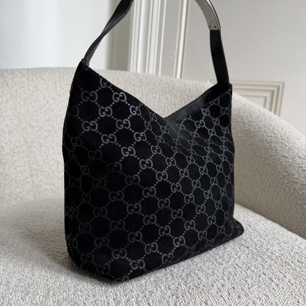 Gucci GG Monogram Suede Navy Shoulder Bag