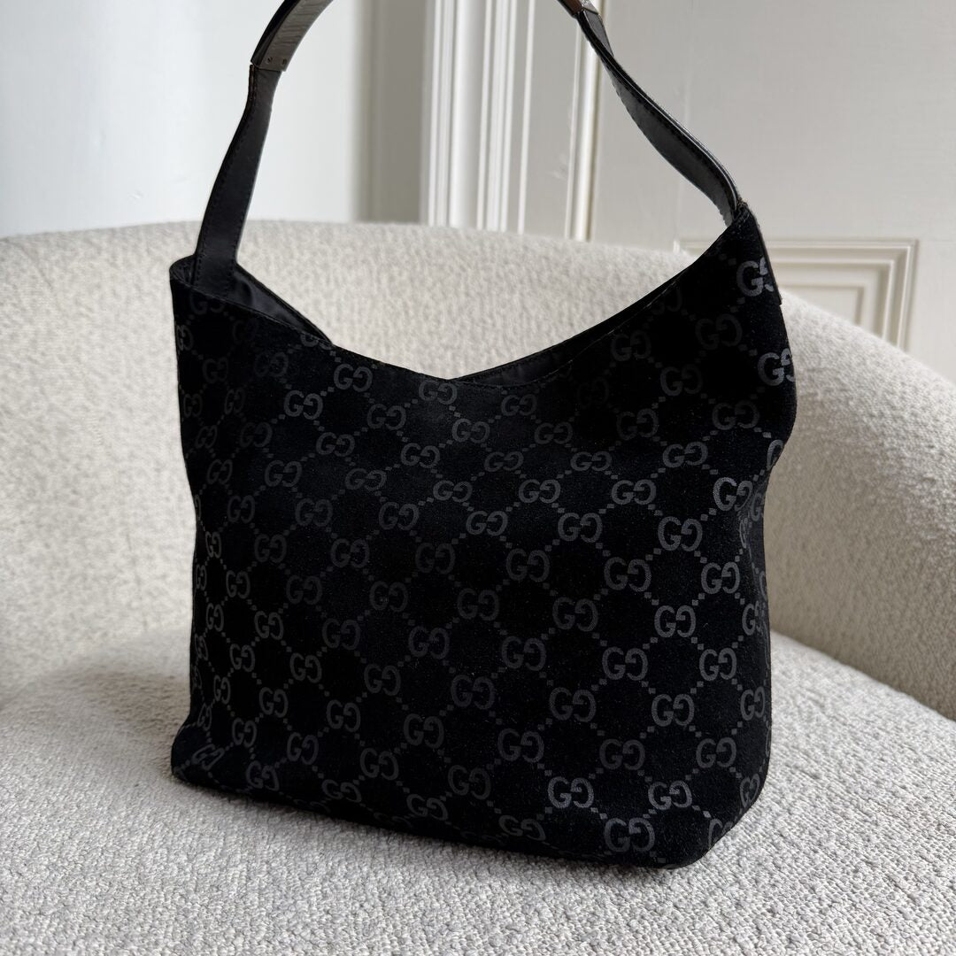 Gucci GG Monogram Suede Navy Shoulder Bag
