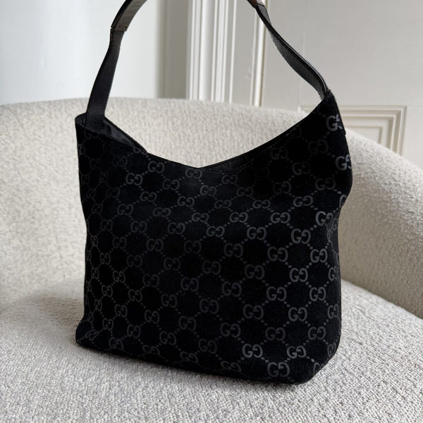 Gucci GG Monogram Suede Navy Shoulder Bag