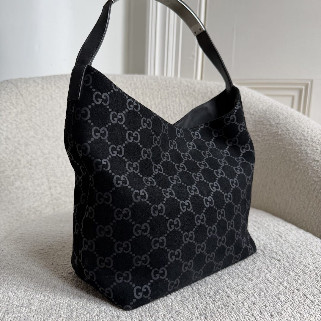 Gucci GG Monogram Suede Navy Shoulder Bag