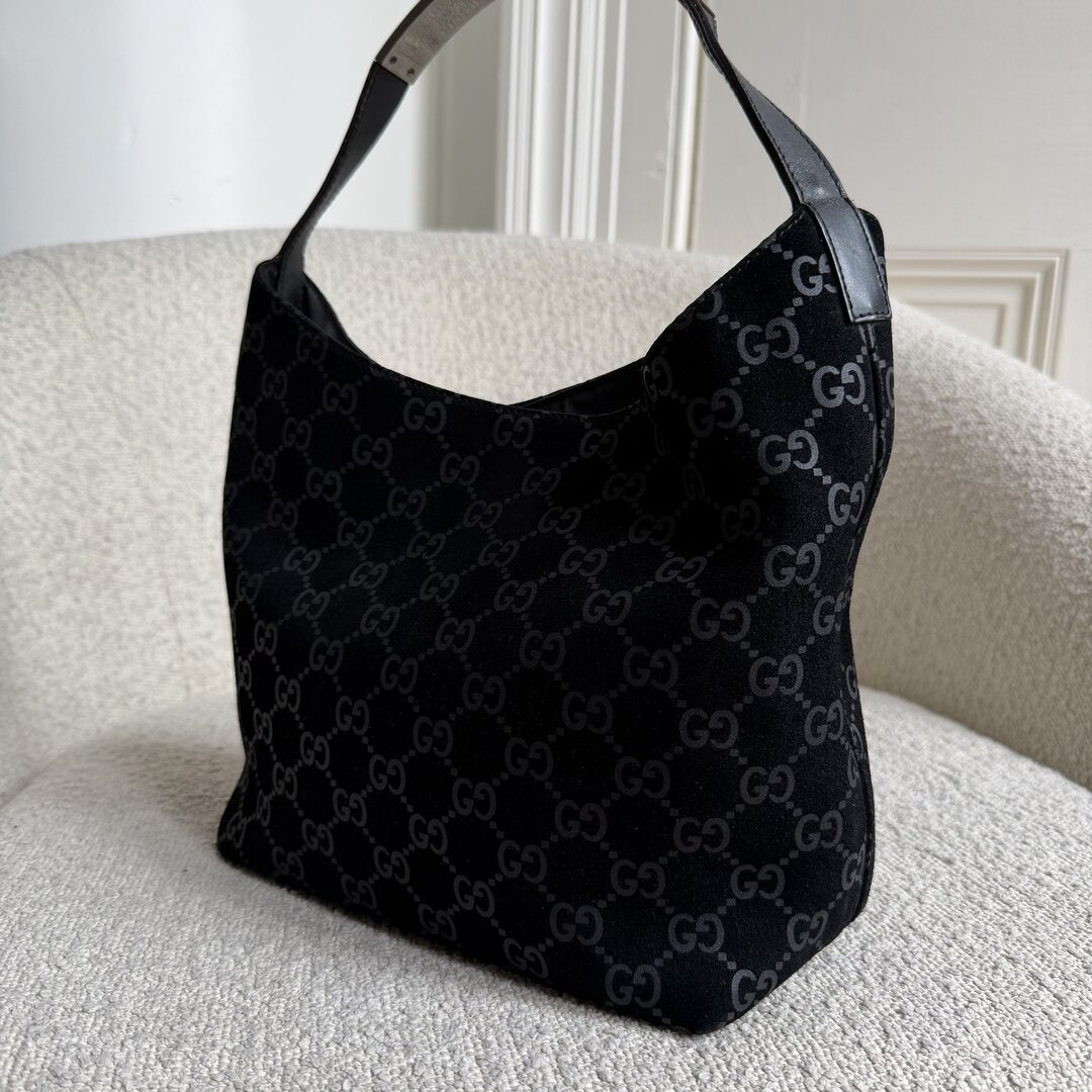 Gucci GG Monogram Suede Navy Shoulder Bag