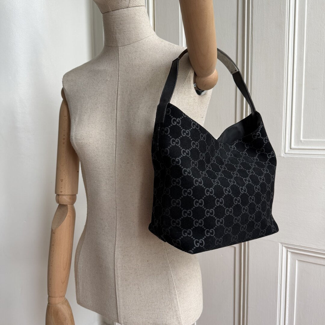 Gucci GG Monogram Suede Navy Shoulder Bag