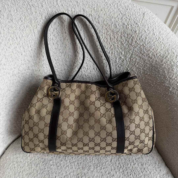 Gucci GG Twins Black Leather Tote Bag