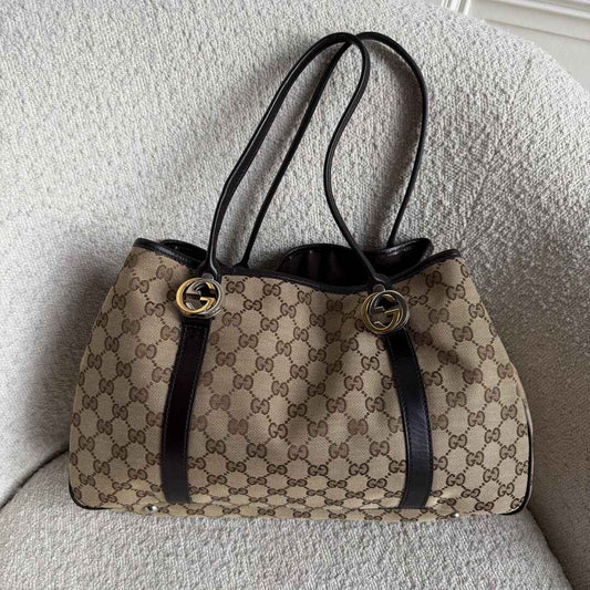 Gucci GG Twins Black Leather Tote Bag