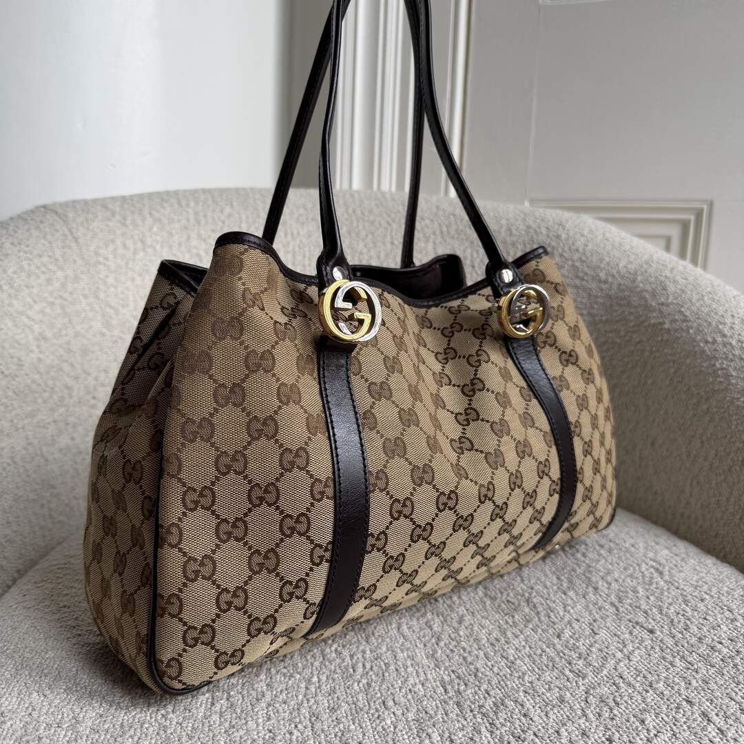 Gucci GG Twins Black Leather Tote Bag