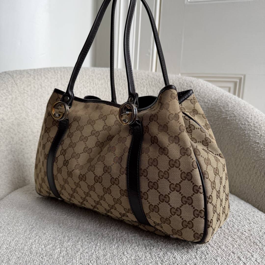 Gucci GG Twins Black Leather Tote Bag