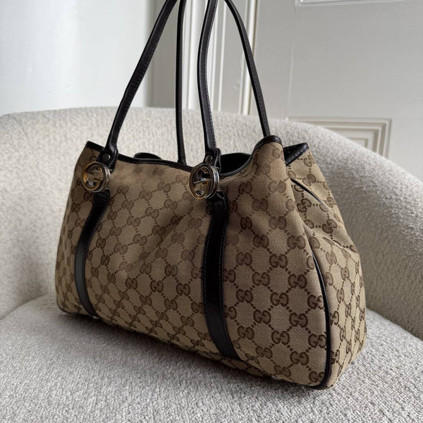 Gucci GG Twins Black Leather Tote Bag