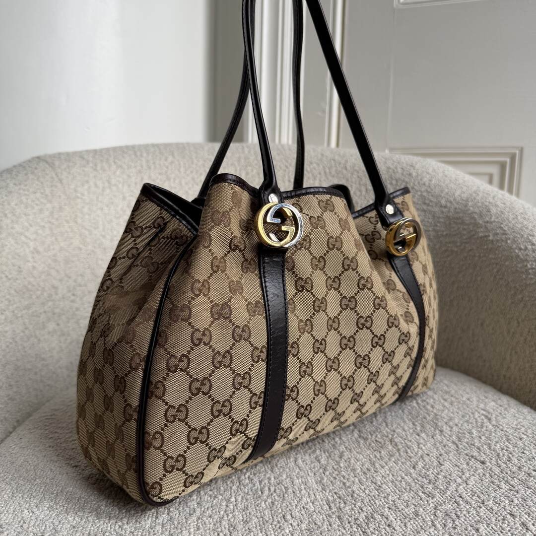 Gucci GG Twins Black Leather Tote Bag