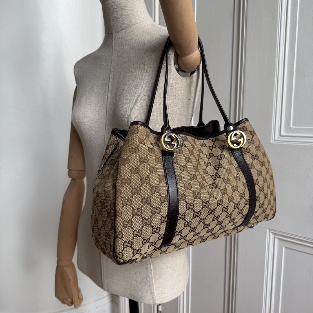 Gucci GG Twins Black Leather Tote Bag