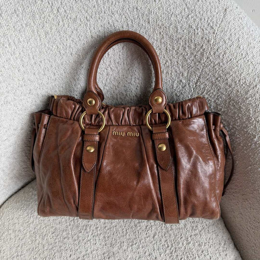 Miu Miu Vitello Leather Brown Handbag