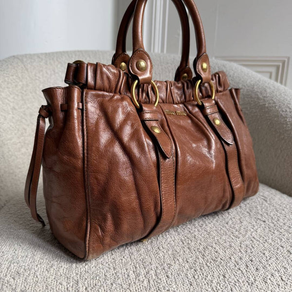 Miu Miu Vitello Leather Brown Handbag