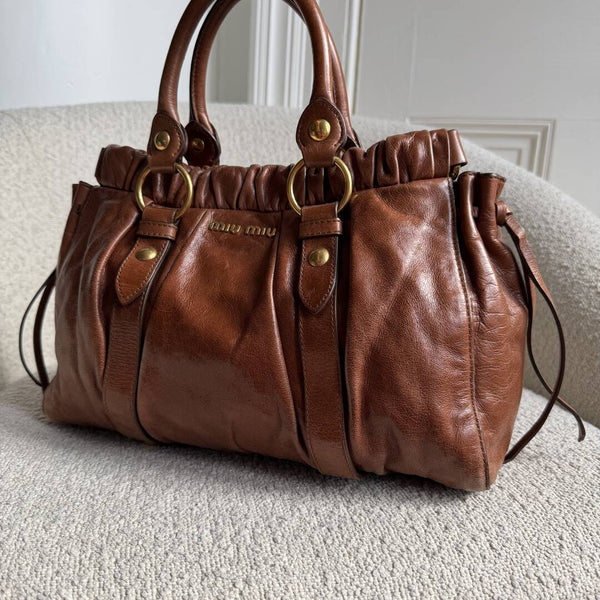 Miu Miu Vitello Leather Brown Handbag