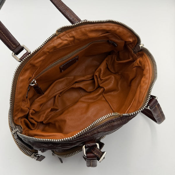 2005 Prada Washed Bauletto Brown Leather Shoulder Bag