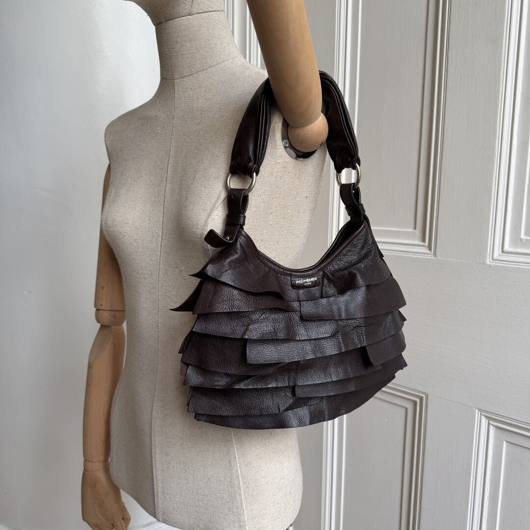YSL Saint Tropez Leather Chocolate Brown Shoulder Bag