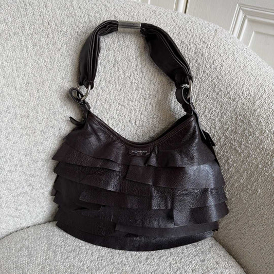YSL Saint Tropez Leather Chocolate Brown Shoulder Bag