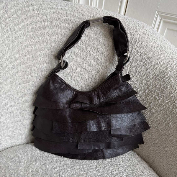 YSL Saint Tropez Leather Chocolate Brown Shoulder Bag