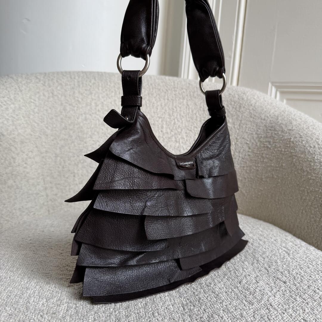 YSL Saint Tropez Leather Chocolate Brown Shoulder Bag