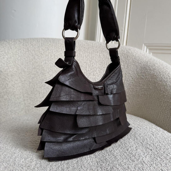 YSL Saint Tropez Leather Chocolate Brown Shoulder Bag