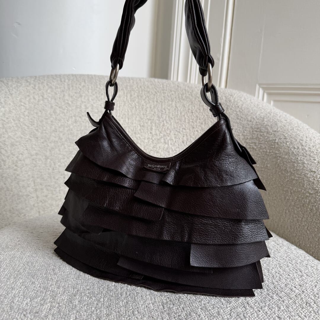 YSL Saint Tropez Leather Chocolate Brown Shoulder Bag