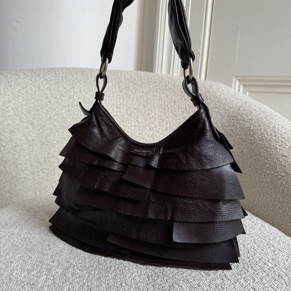 YSL Saint Tropez Leather Chocolate Brown Shoulder Bag
