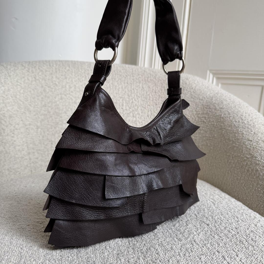 YSL Saint Tropez Leather Chocolate Brown Shoulder Bag