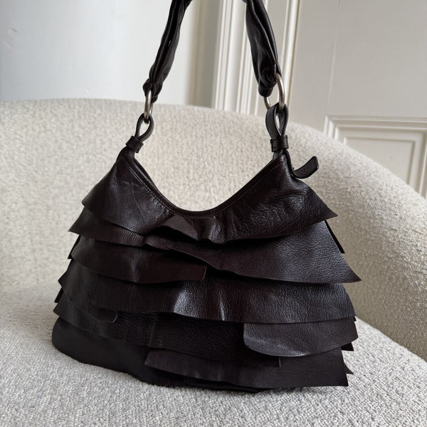 YSL Saint Tropez Leather Chocolate Brown Shoulder Bag