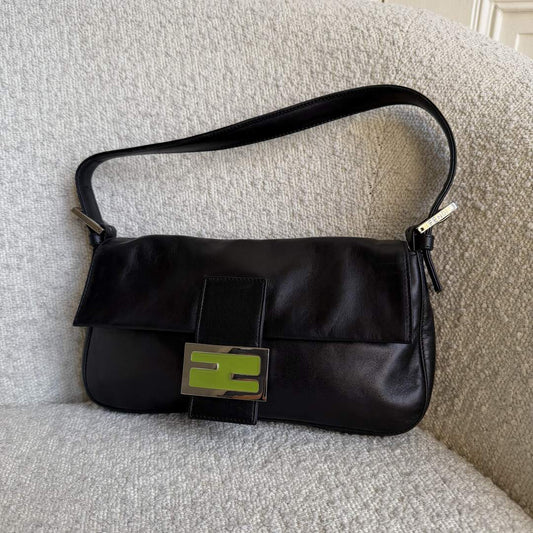 Fendi Mamma Baguette Black Leather Shoulder Bag
