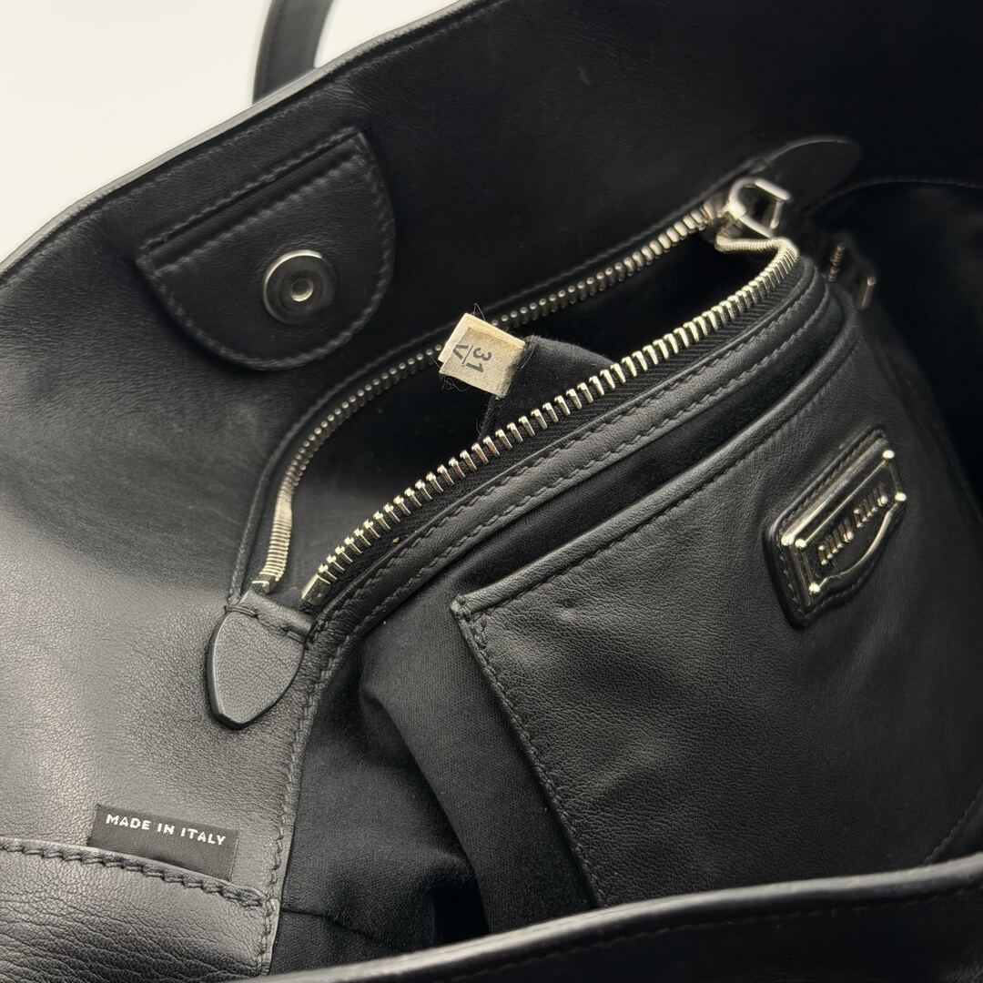 Miu Miu Vitello Stud Black Leather Tote Bag