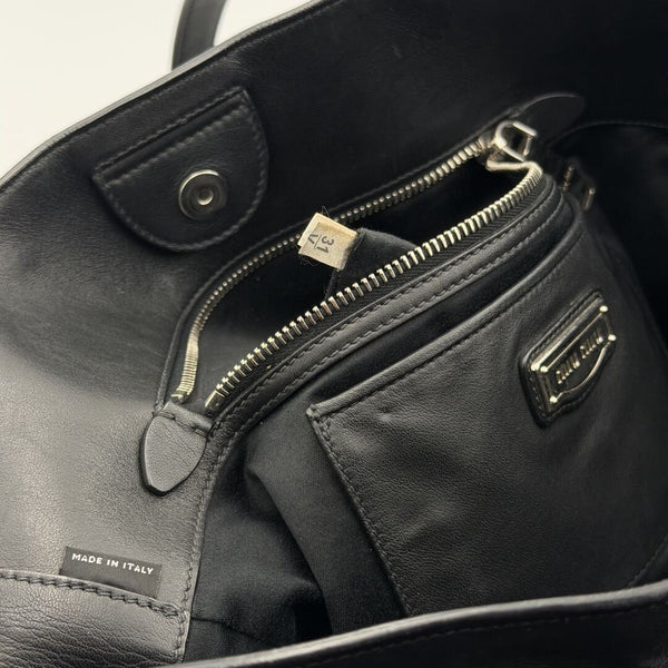 Miu Miu Vitello Stud Black Leather Tote Bag