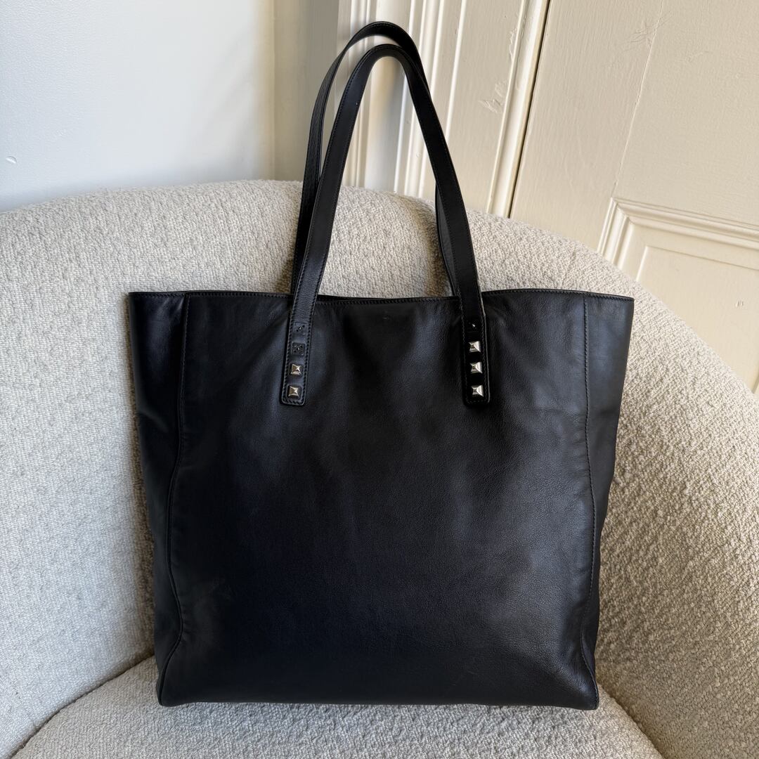 Miu Miu Vitello Stud Black Leather Tote Bag
